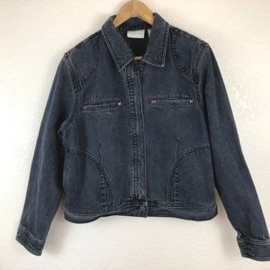 LIZ CLAIBORNE Denim/Jean Jacket Black Bomber Vtg